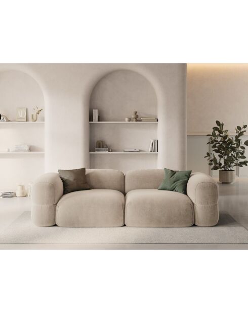 Canapé Modulaire Velours Lony 4 Places Beige Clair - 250x100x68 cm