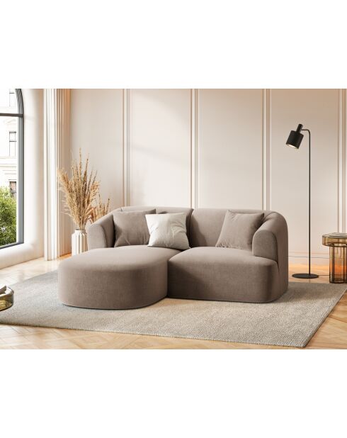 Canapé D'Angle Droit Velours Modulable Talia 3 Places Beige Foncé - 180x156x70 cm