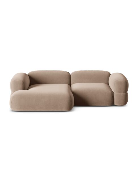 Lony 3-zits driezitsbank, modulair fluweel, donkerbeige, linkerhoekbank, 250x147x68 cm