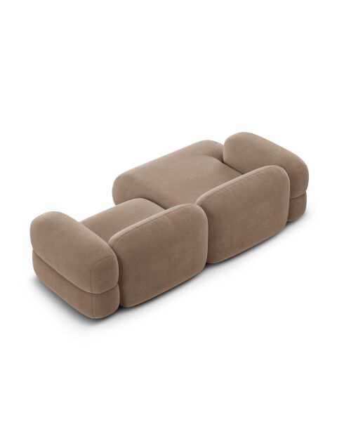 Lony 3-zits driezitsbank, modulair fluweel, donkerbeige, linkerhoekbank, 250x147x68 cm