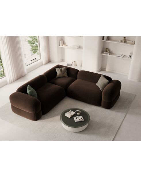 Canapé d'angle modulaire symétrique en velours Lony 5 Places Chocolat - 250x250x68 cm