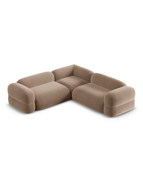 Canapé d'angle modulaire symétrique en velours Lony 5 Places Beige Foncé - 250x250x68 cm