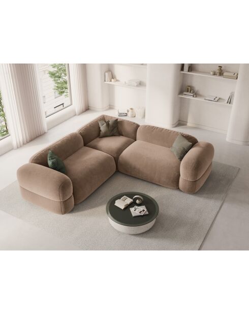 Canapé d'angle modulaire symétrique en velours Lony 5 Places Beige Foncé - 250x250x68 cm