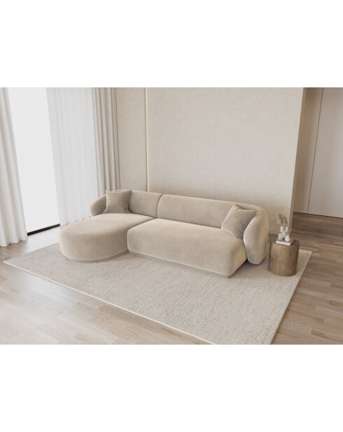 Canapé D'Angle Droit Velours Jane 4 Places Beige - 260x155x74 cm