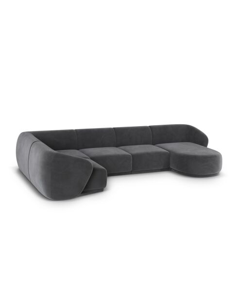 Canapé D'Angle Panoramique (Côté Droit) Velours Jane 6 Places Gris Foncé - 336x166x74 cm