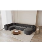 Canapé D'Angle Panoramique (Côté Droit) Velours Jane 6 Places Gris Foncé - 336x166x74 cm