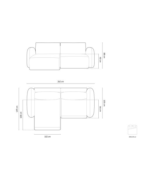 Kora 3-zits lichtbeige converteerbare hoekbank met opbergruimte - 262x149x88 cm