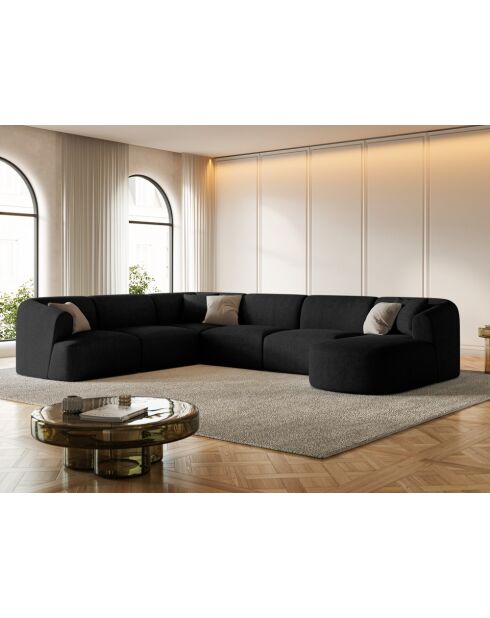 Canapé D'Angle Gauche Panoramique Modulable Talia 7 Places Noir - 330x255x70 cm