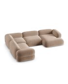 Canapé D'Angle Gauche Panoramique Modulable En Velours Lony 5 Places Beige Foncé - 345x250x68 cm