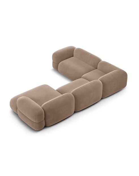 Lony Velvet 5-zits modulaire panoramische panoramische linkerhoekbank donkerbeige - 345x250x68 cm
