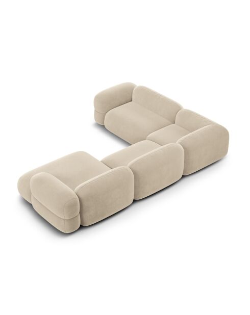 Lony Velvet Modulaire panoramische hoekbank links, 5-zits, lichtbeige, 345x250x68 cm