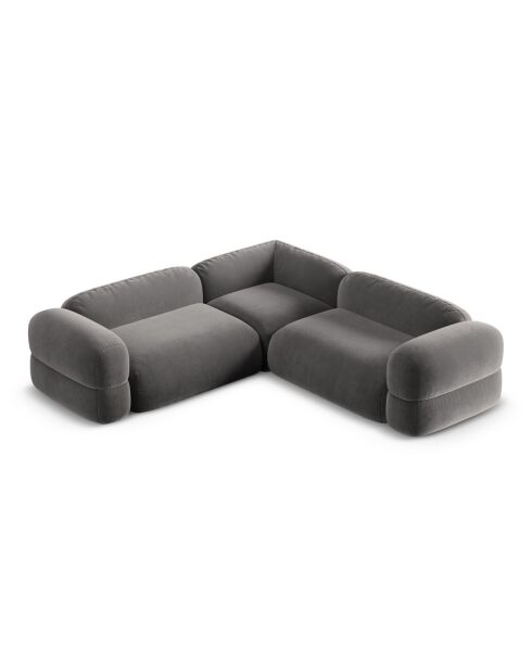 Canapé d'angle modulaire symétrique en velours Lony 5 Places Gris - 250x250x68 cm