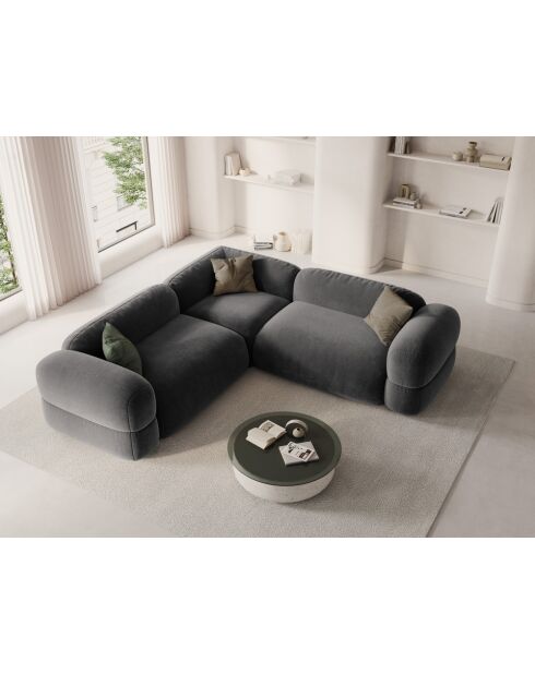 Canapé d'angle modulaire symétrique en velours Lony 5 Places Gris - 250x250x68 cm