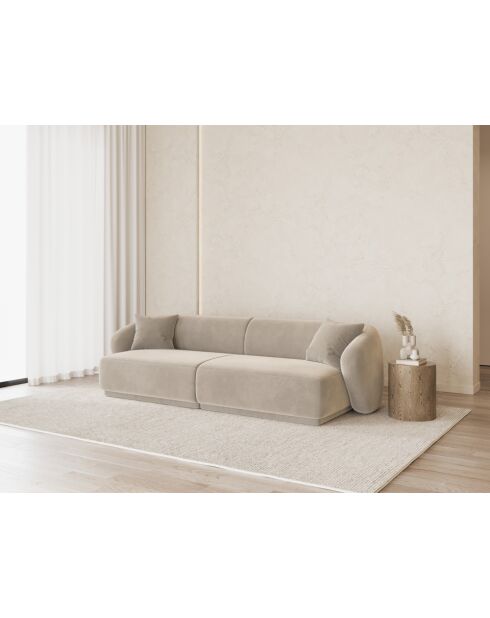 Canapé Velours Jane 4 Places Beige - 246x93x74 cm