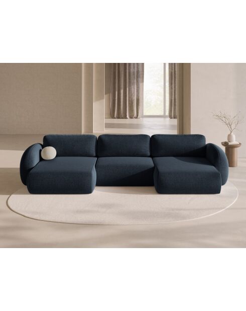 Canapé D'Angle Reversible Avec Coffre De Rangement Bleu Marine - 362x149x88 cm