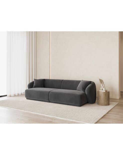 Canapé Velours Jane 4 Places Gris Foncé - 246x93x74 cm