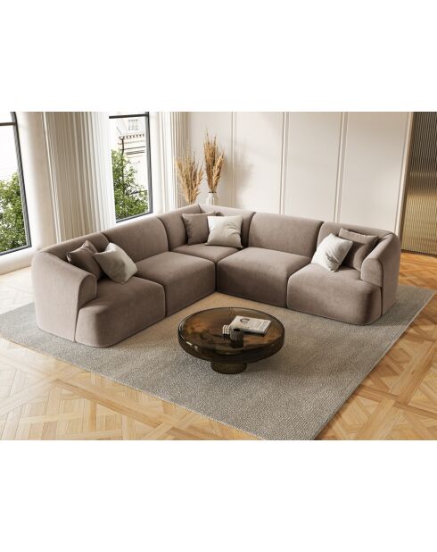 Canapé d'angle modulaire symétrique en velours Talia 6 Places Beige Foncé - 255x255x70 cm