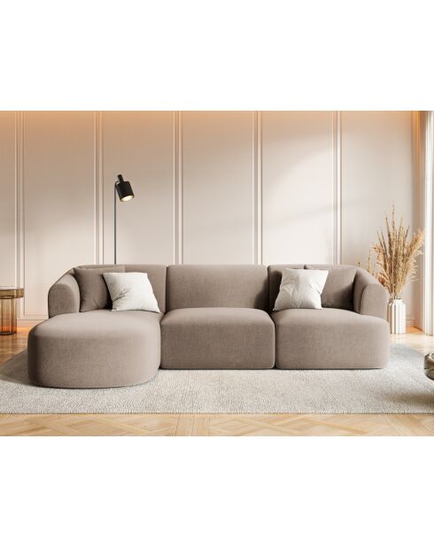 Talia 4-zitsbank in donkerbeige modulair fluweel met linkerhoek - 256x156x70 cm