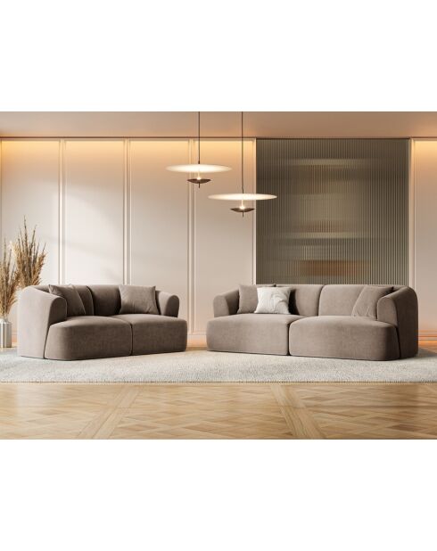 Canapé Modulaire Velours Talia 3 Places Beige Foncé - 220x90x70 cm