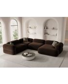 Canapé D'Angle Gauche Panoramique Modulable En Velours Lony 5 Places Chocolat - 345x250x68 cm