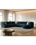 Canapé D'Angle Gauche Panoramique Modulable En Velours Talia 7 Places Pétrole Profond - 330x255x70 cm