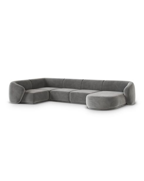 Canapé D'Angle Panoramique (Côté Droit) Velours Jane 6 Places Gris - 336x166x74 cm