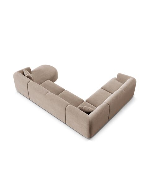 Canapé D'Angle Gauche Panoramique Modulable En Velours Talia 7 Places Beige Foncé - 330x255x70 cm