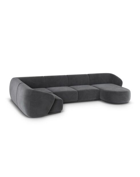 Canapé D'Angle Panoramique (Côté Gauche) Velours Jane 6 Places Gris Foncé - 336x166x74 cm
