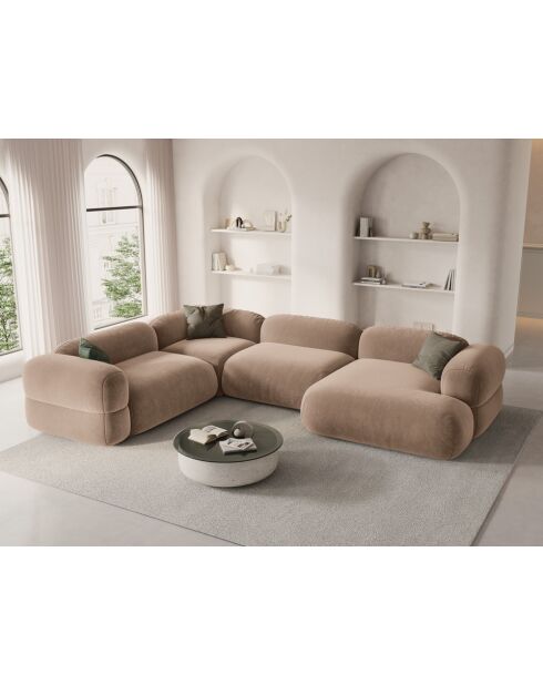 Lony Velvet 5-zits modulaire panoramische hoekbank rechts donkerbeige - 345x250x68 cm