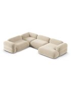 Lony Velvet Modulaire panoramische hoekbank, rechts, 5-zits, lichtbeige, 345x250x68 cm