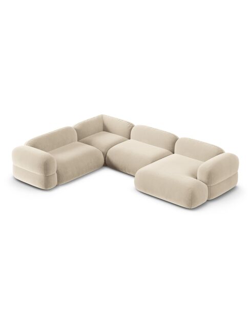 Lony Velvet Modulaire panoramische hoekbank, rechts, 5-zits, lichtbeige, 345x250x68 cm