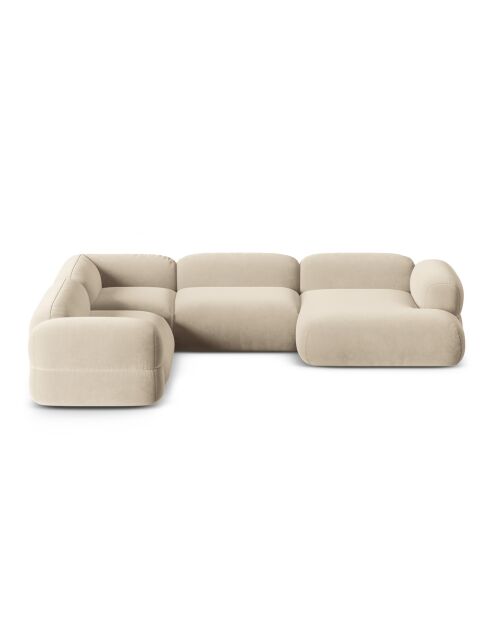 Lony Velvet Modulaire panoramische hoekbank, rechts, 5-zits, lichtbeige, 345x250x68 cm