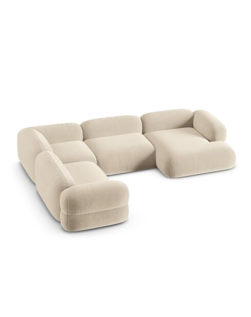 Lony Velvet Modulaire panoramische hoekbank, rechts, 5-zits, lichtbeige, 345x250x68 cm
