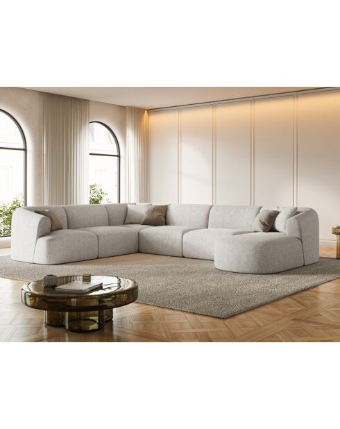 Canapé D'Angle Gauche Panoramique Modulable Talia 7 Places Beige Clair - 330x255x70 cm