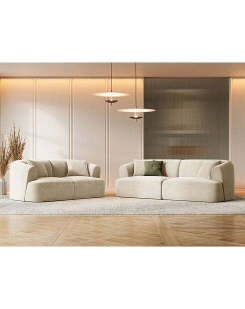 Canapé Modulaire Velours Talia 3 Places Beige Clair - 220x90x70 cm