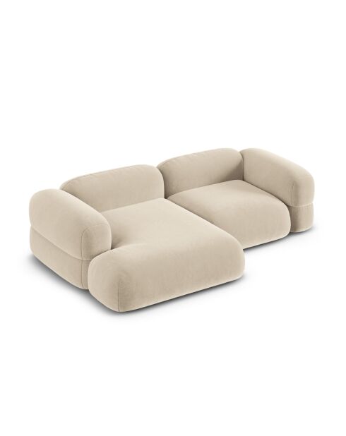 Lony 3-zits lichtbeige modulaire fluwelen hoekbank met rechte hoek - 250x147x68 cm