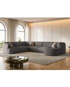 Talia 7-zits grijze modulaire panoramische hoekbank met linkerhoek - 330x255x70 cm