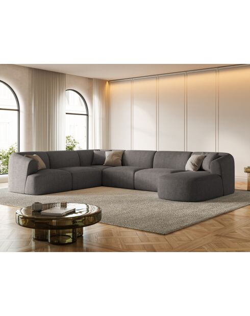 Canapé D'Angle Droit Panoramique Modulable Talia 7 Places Gris - 330x255x70 cm