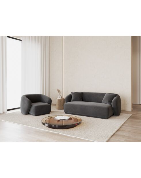 Canapé Velours Jane 2 Places Gris Foncé - 180x93x74 cm