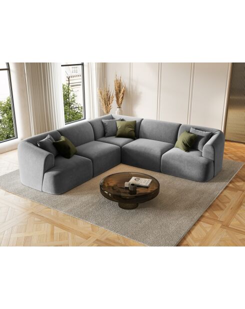 Talia 6-zits grijze fluwelen symmetrische modulaire hoekbank - 255x255x70 cm