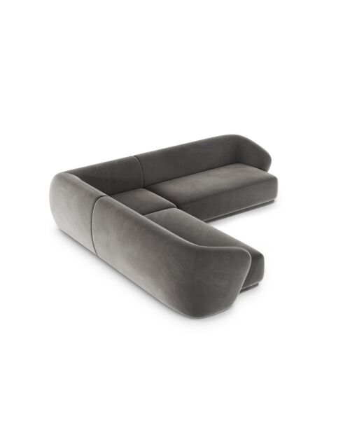 Canapé D'Angle Symétrique En Velours Jane 5 Places Gris - 256x256x74 cm