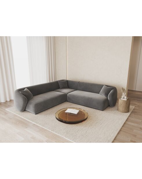 Canapé D'Angle Symétrique En Velours Jane 5 Places Gris - 256x256x74 cm