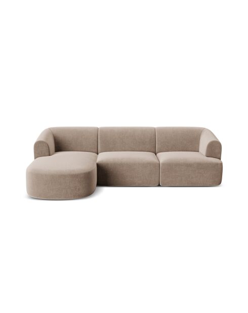 Talia 4-zits hoekbank in donkerbeige, modulair fluweel, rechts, 256x156x70 cm