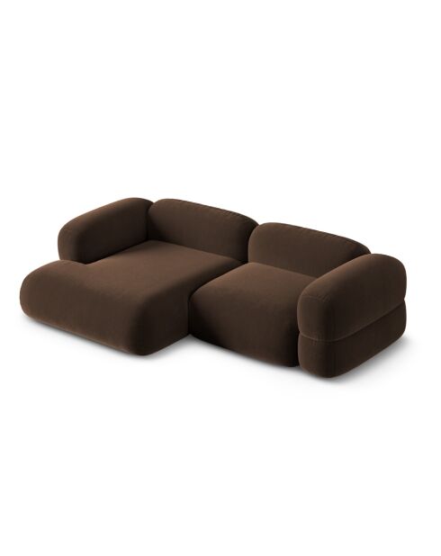 Lony Modular fluwelen hoekbank met linkerhoek, 3-zitsbank, chocolade, 250x147x68 cm