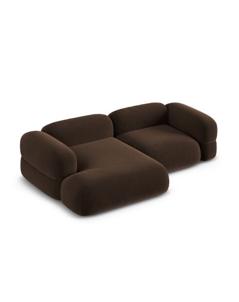 Lony Modular fluwelen hoekbank met linkerhoek, 3-zitsbank, chocolade, 250x147x68 cm