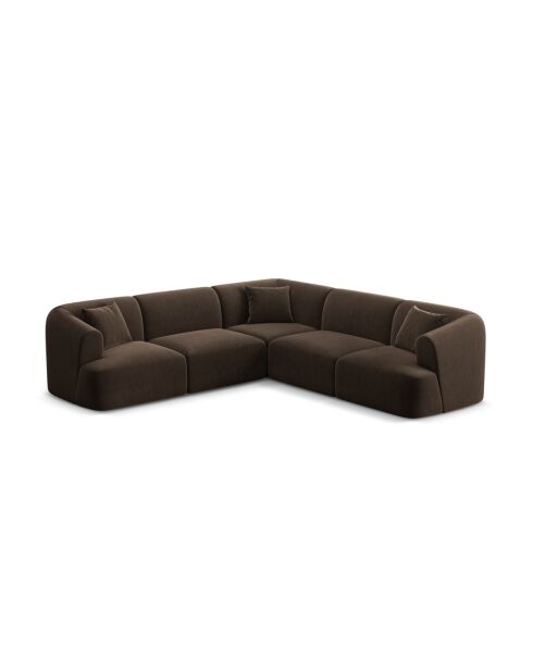 Talia 6-zits symmetrische fluwelen modulaire hoekbank chocolade - 255x255x70 cm
