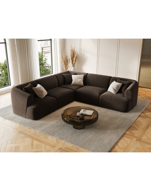 Talia 6-zits symmetrische fluwelen modulaire hoekbank chocolade - 255x255x70 cm