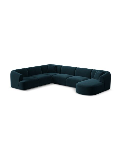 Canapé D'Angle Droit Panoramique Modulable En Velours Talia 7 Places Pétrole Profond - 330x255x70 cm