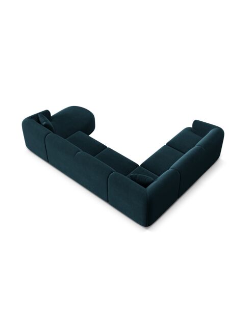 Canapé D'Angle Droit Panoramique Modulable En Velours Talia 7 Places Pétrole Profond - 330x255x70 cm