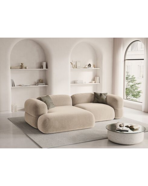 Lony 3-zits lichtbeige modulaire fluwelen hoekbank met linkerhoek - 250x147x68 cm